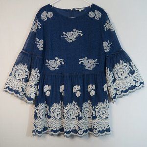 John Mark Embroidered Lined Boho 3/4 Sleeve Blouse - Large